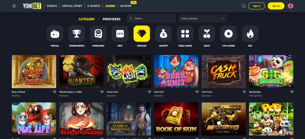 Yonibet Casino games library