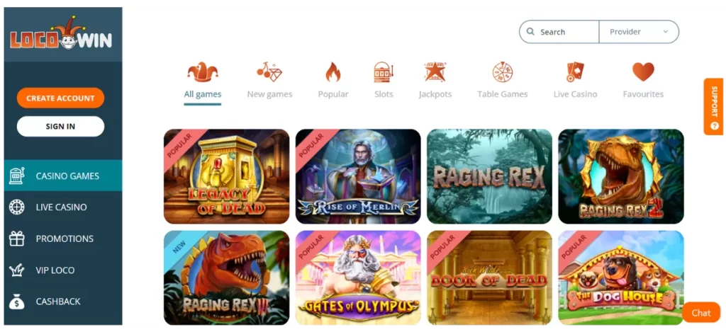 Locowin casino homepage